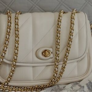 Coach Elegant Cream Quilted Chain Bag